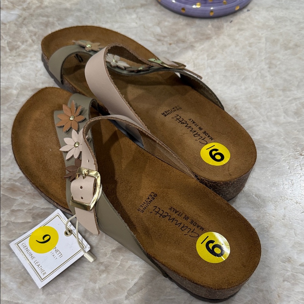Women's Tan and Brown Floral Sandals